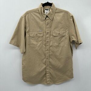 CARHARTT men's tan button short sleeve workwear casual athleisure shirt.  MEDIUM